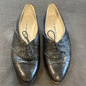 Vintage Via Spiga Shoes Genuine Leather Black Women’s Italian Loafers 8.5 AA